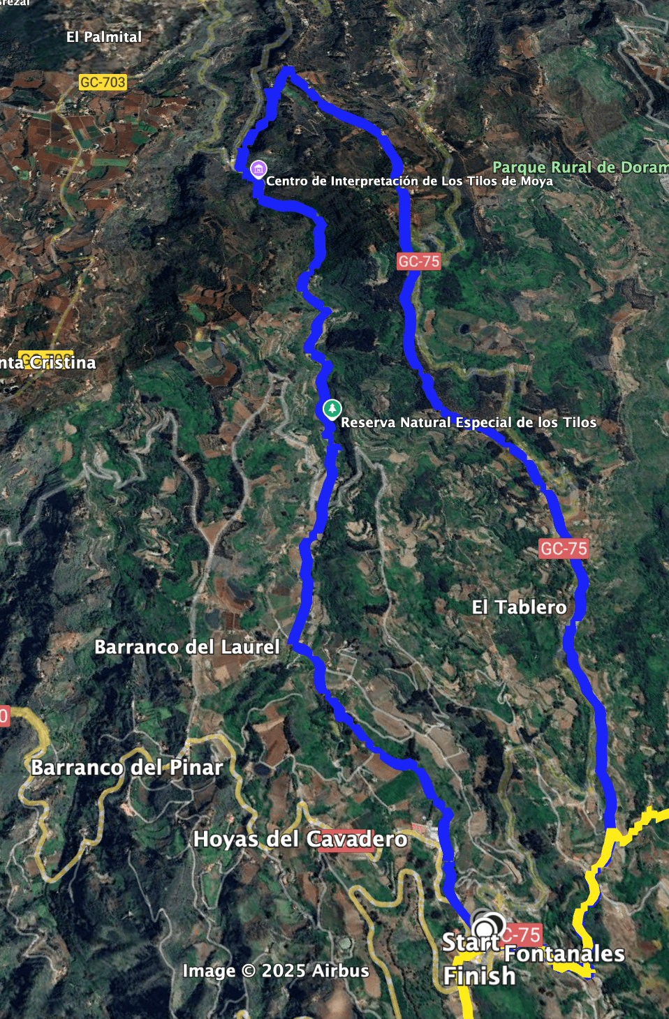 Track de la ruta de Fontanales a la Reserva Natural Especial Los Tilos de Moya