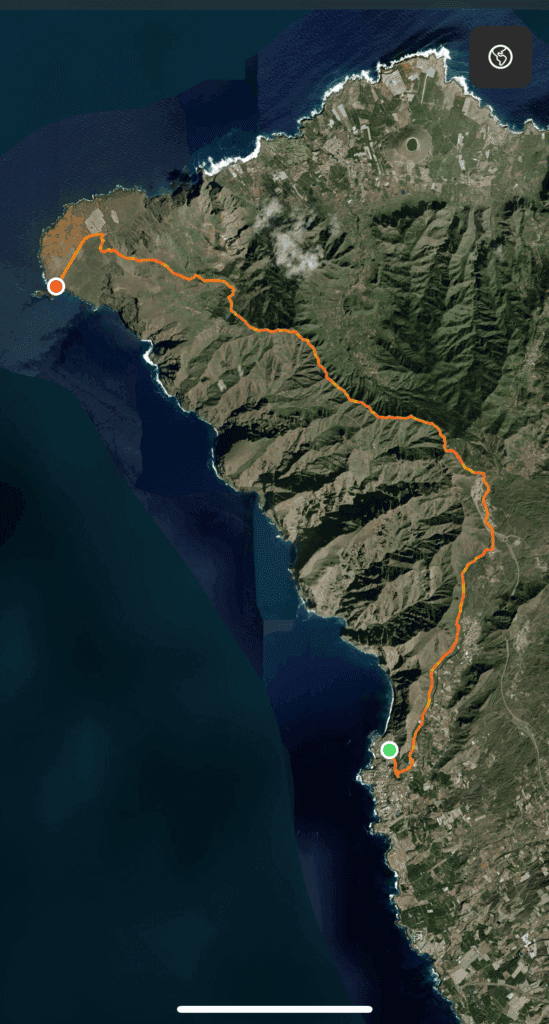 Track of the hike from Los Gigantes to Punta de Teno