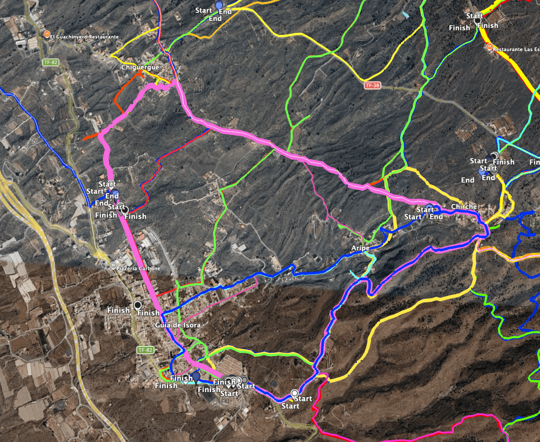 Track der Wanderung Gúia de Isora - Felsen der Guanchen - Chirche - Chiguergue (rosa) und viele Varianten in der Nähe